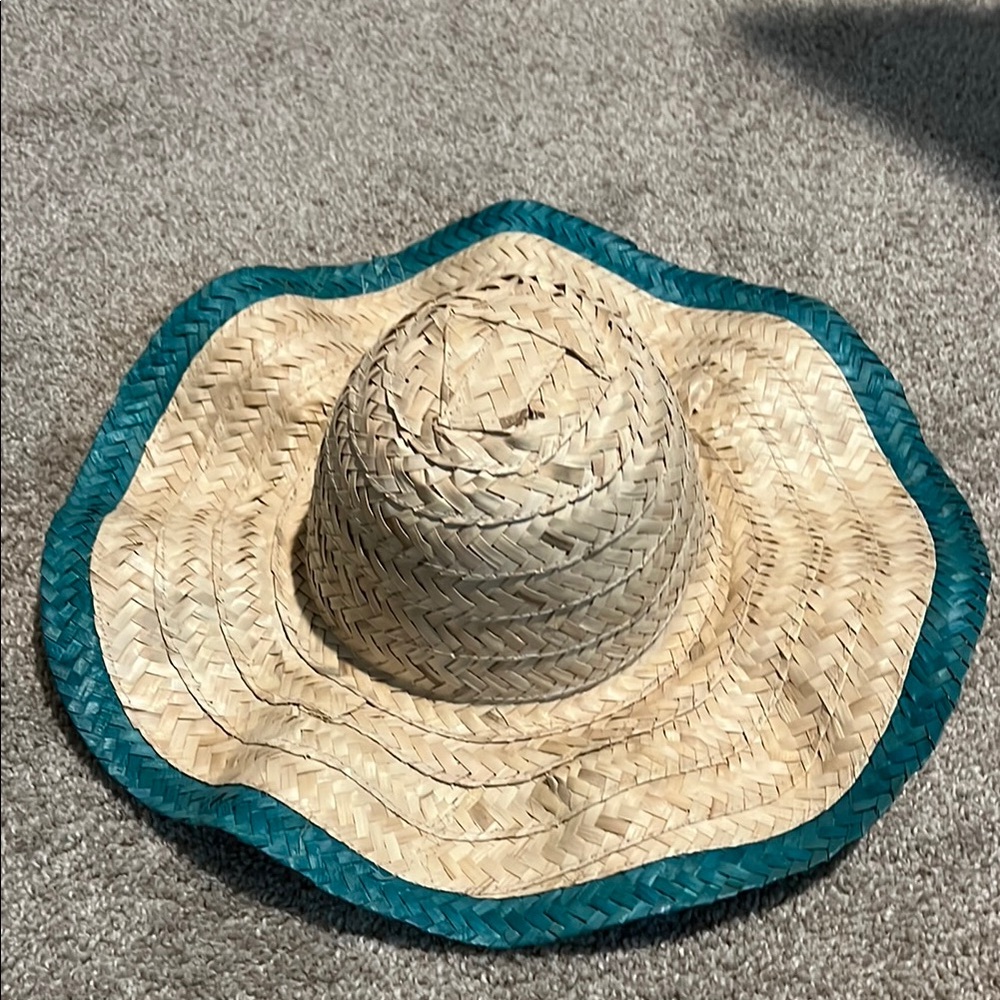 Woven Straw Hat with Teal Trim